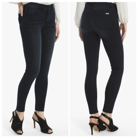 White House Black Market Denim - WHBM Skinny Ankle Jeans Raw Hem Faded Dark Wash